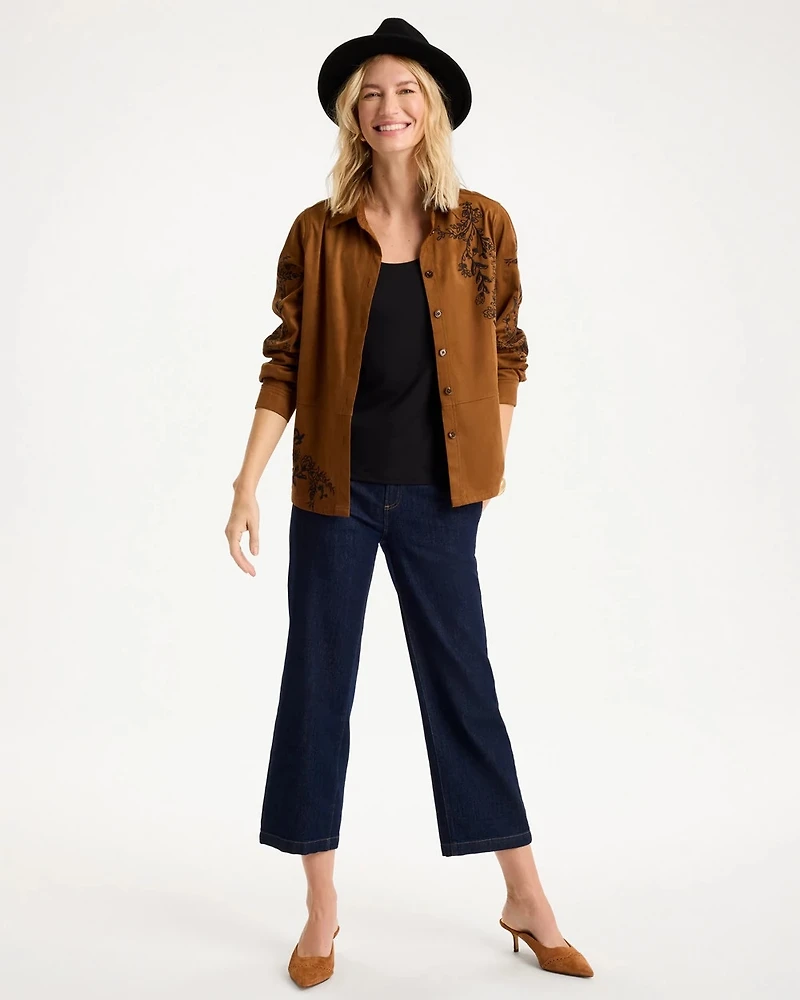 Embroidered Faux Suede Shirt
