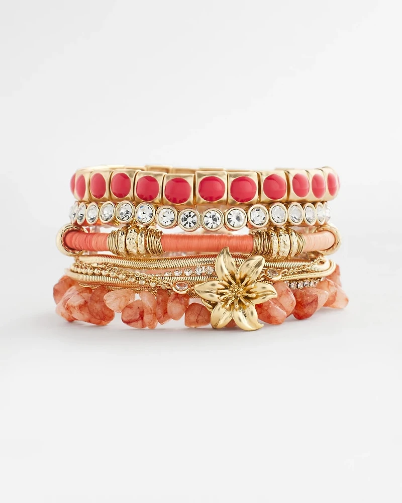 Bold Orange Goldtone Stretch Bracelet