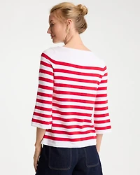 Cotton-Blend Americana Striped Intarsia Sweater