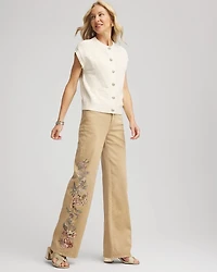 Embroidered High-Rise Wide-Leg Jeans