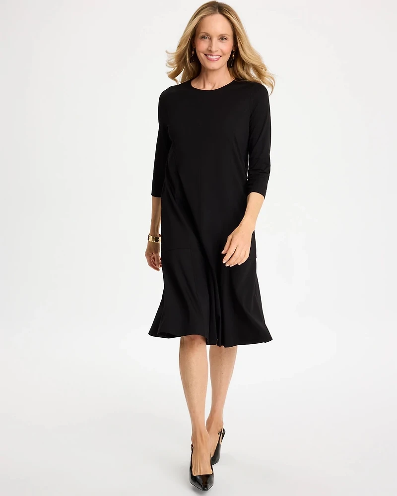 Seamed Ponte Knit 3/4 Sleeve Dress