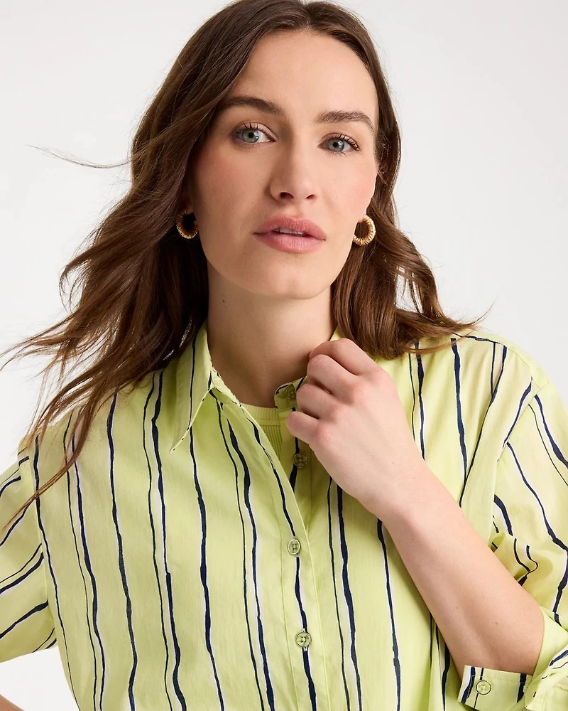 Cotton Voile Collared Striped Shirt