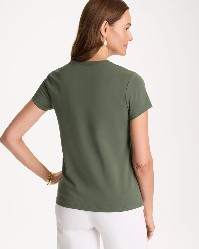 Embellished Cotton Stretch Cap-Sleeve Tee