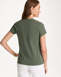 Embellished Cotton Stretch Cap-Sleeve Tee