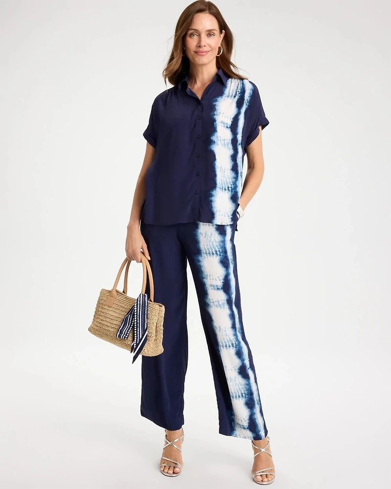 Faux Silk Henley Colorblock Top