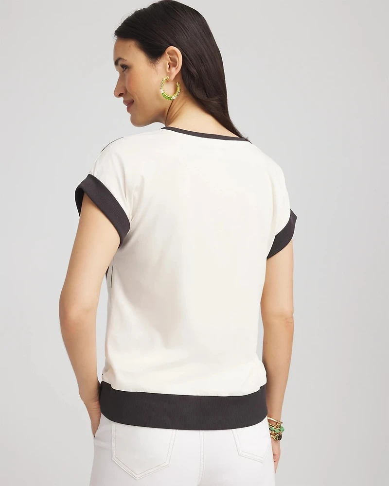 Floral Rib-Knit Satin Top