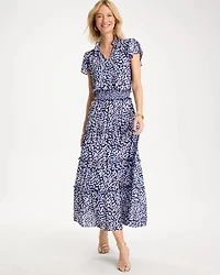 Crepe Smocked Flutter-Sleeve Dress