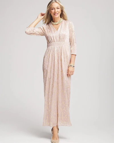 Metallic Pleated Maxi Dress
