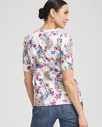 Paisley Shirred-Sleeve Henley Tee