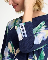 Printed Slub Button Detail Tee