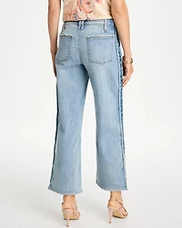 Frayed Contrast Girlfriend Wide Crop Jeans