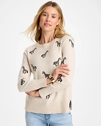 Zebra Embroidered Pullover Sweater