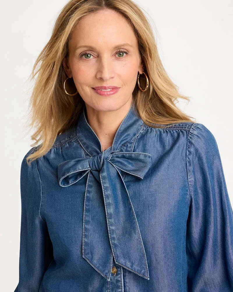 Denim Tie-Neck Shirt