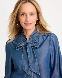 Denim Tie-Neck Shirt