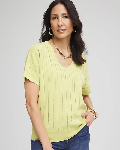 Caviar-Embellished V-Neck Pullover Sweater
