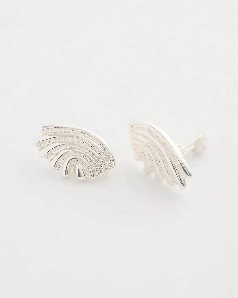 Silvertone Shell Clip-On Earrings