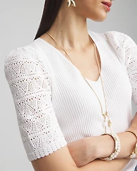 Pointelle Sleeve Pullover