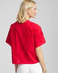 Embroidered Star Split Neck Blouse