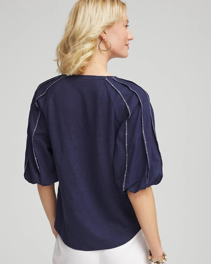 Linen Balloon-Sleeve Blouse