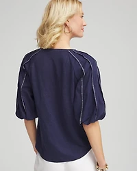 Linen Balloon-Sleeve Blouse