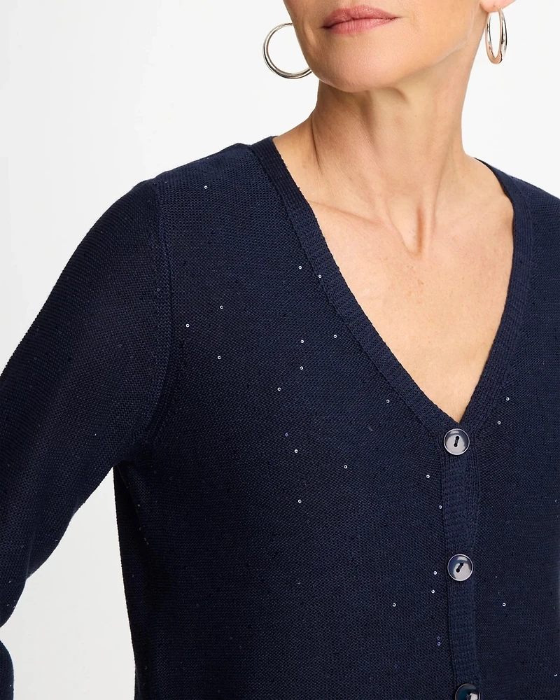 Stitchy Sequin V-Neck Cardigan