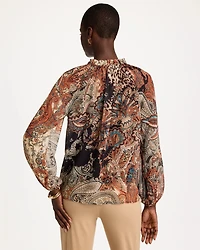 Printed Georgette Ruffled Tie-Neck Blouse