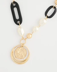 Black Bead Faux Pearl Pendant Necklace