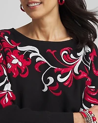 Floral Sequin Dolman Sleeve Sweater