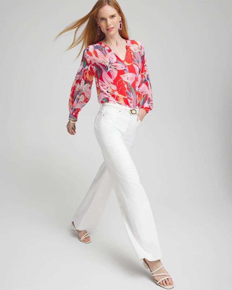 Floral Pleated Sleeve Blouse