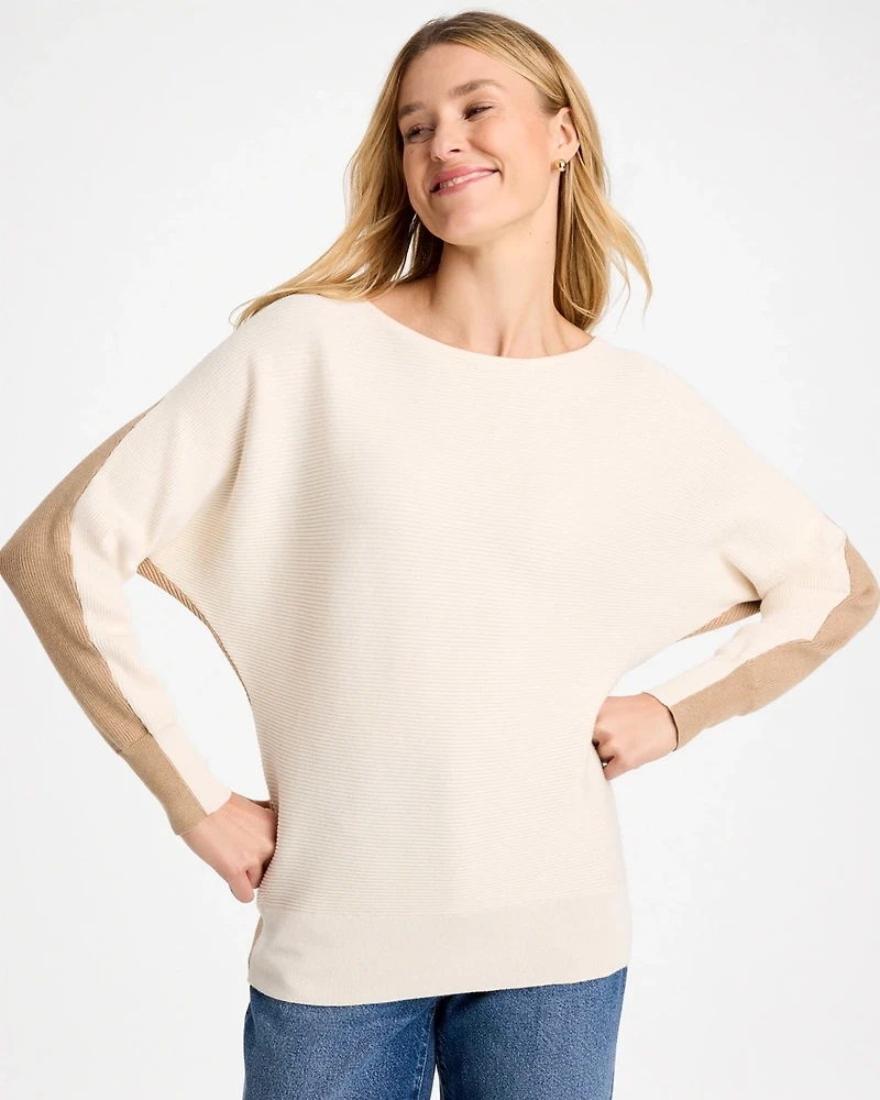 Colorblock Bateau Dolman Pullover Sweater