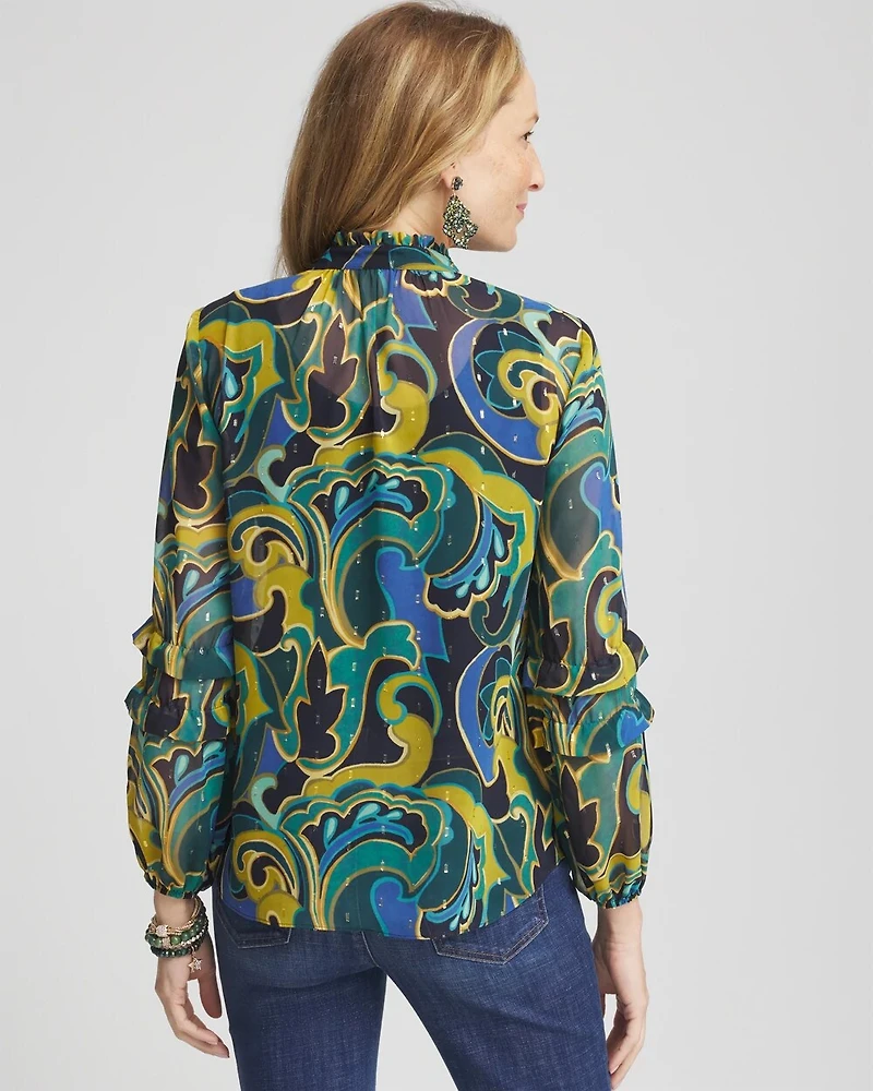 Chiffon Clip Dot Swirl Print Blouse