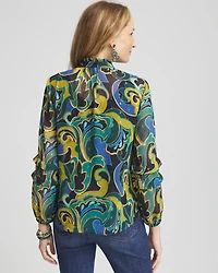 Chiffon Clip Dot Swirl Print Blouse