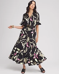Elbow-sleeve Tiered Maxi Dress