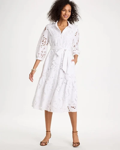 Lace Cutout Belted Shirtdress