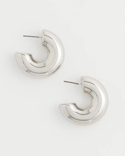 Silver Puff Hoop Earrings