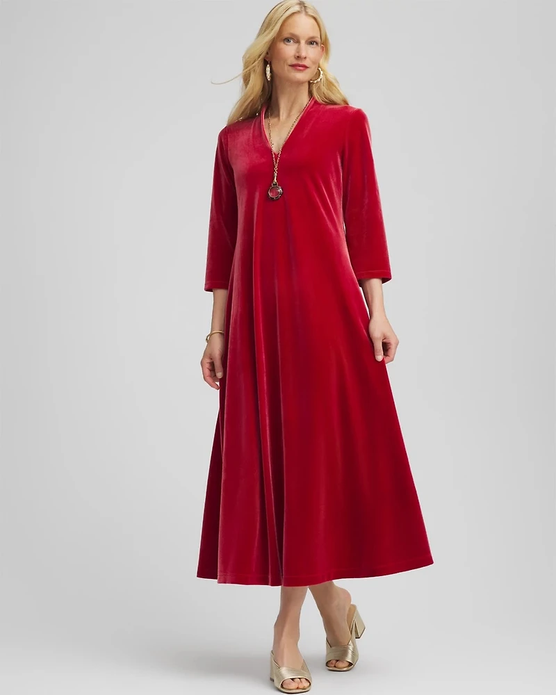 V-Neck Velour Midi Dress