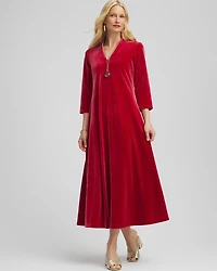 V-Neck Velour Midi Dress