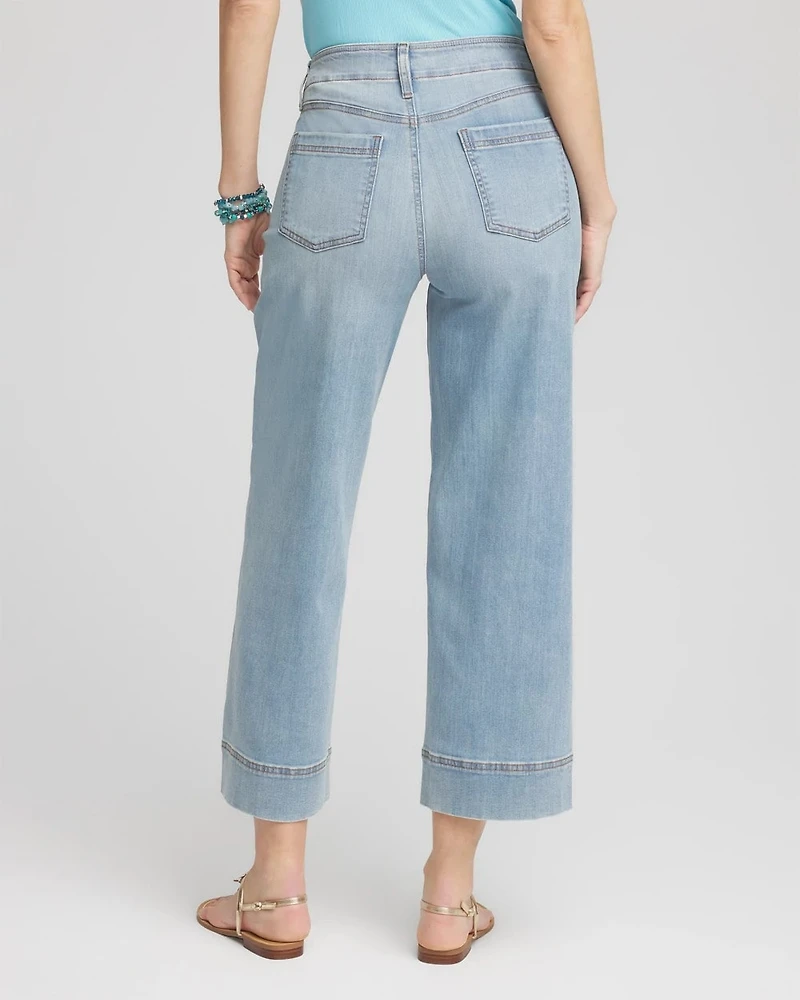 Pull-On Wide-Leg Cropped Jeans