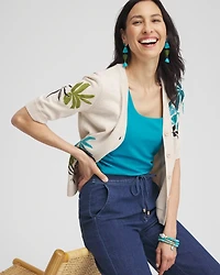 Embroidered Palms Cardigan
