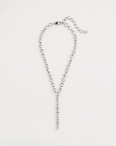 Bezel Set Silvertone Y-Necklace