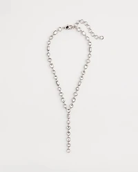 Bezel Set Silvertone Y-Necklace