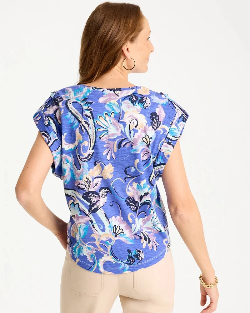 Paisley Cotton Slub Epaulette Tee