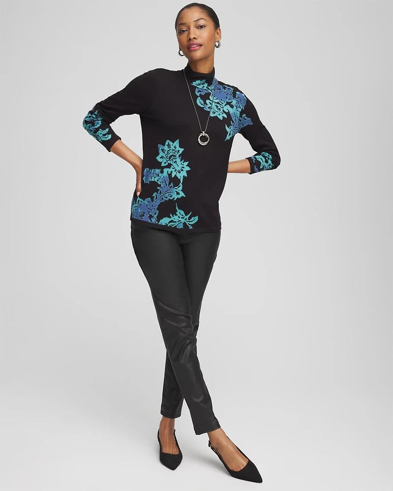 Blue Floral Mockneck Sweater