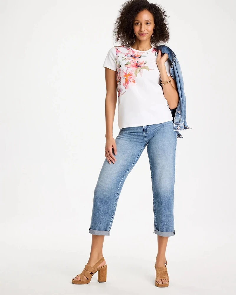 Cotton Stretch Ethereal Floral Cap Sleeve Tee