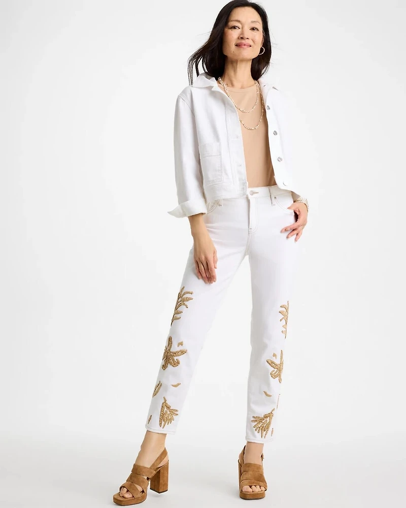 Girlfriend Slim Raffia Palm Crop Jeans