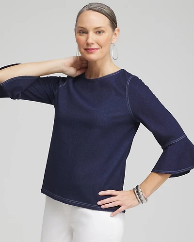 Indigo Denim Trumpet Sleeve Top