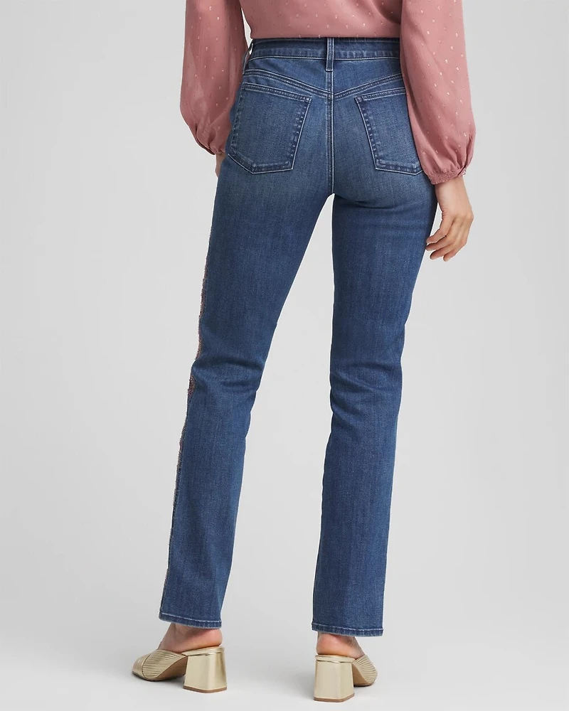 Lace Embroidered Pull-On Straight Jeans