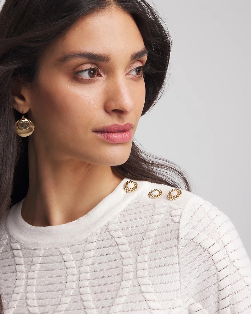 Button Shoulder Crewneck Pullover