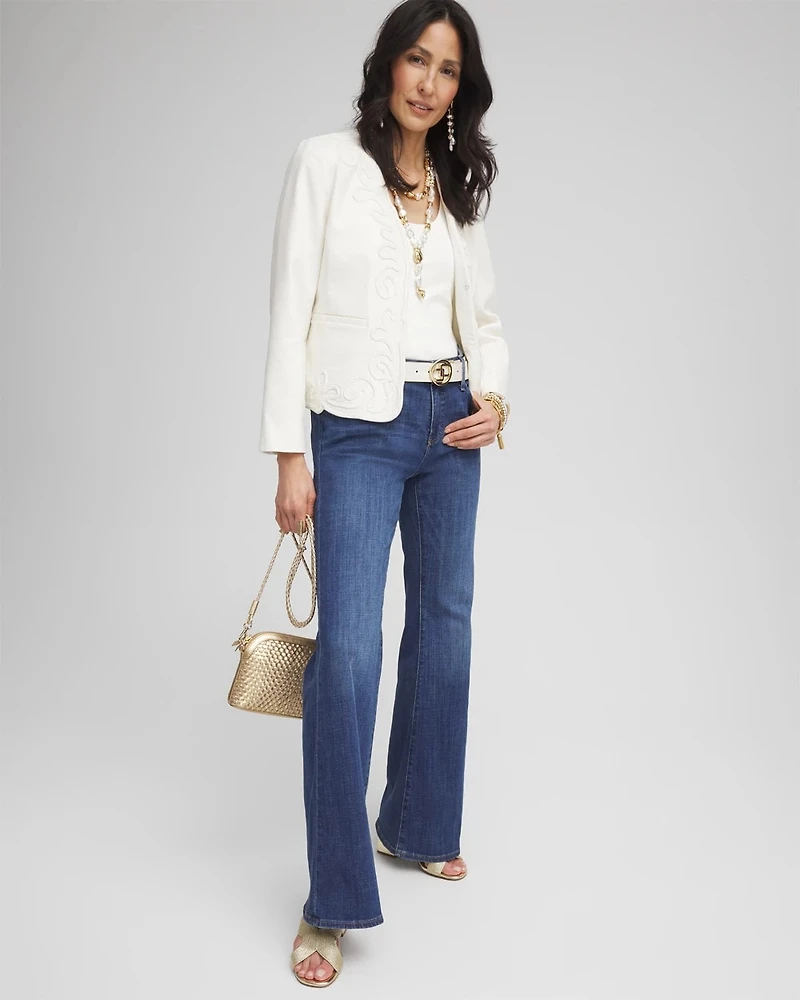 Collarless Soutache-Trim Jacket
