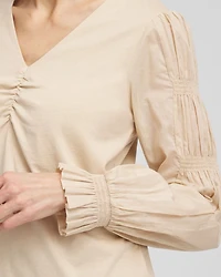 Pima Smocked Long Sleeve Tee